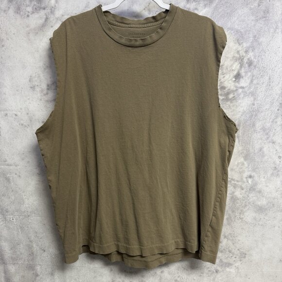 Allsaints Tank Top Shirt Mens XL Brown Oversized Fit Cut Off - Picture 1 of 9